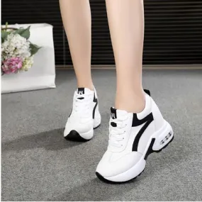 Ashore Shop Autumn Women Sneakers Mesh Casual Platform Trainers White Shoes 10CM Heels Wedges Breathable Woman Height Increasing Shoes