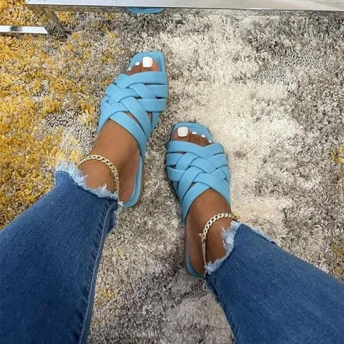 Casual Outdoor Women Slippers Leather Flat Beach Slides Summer