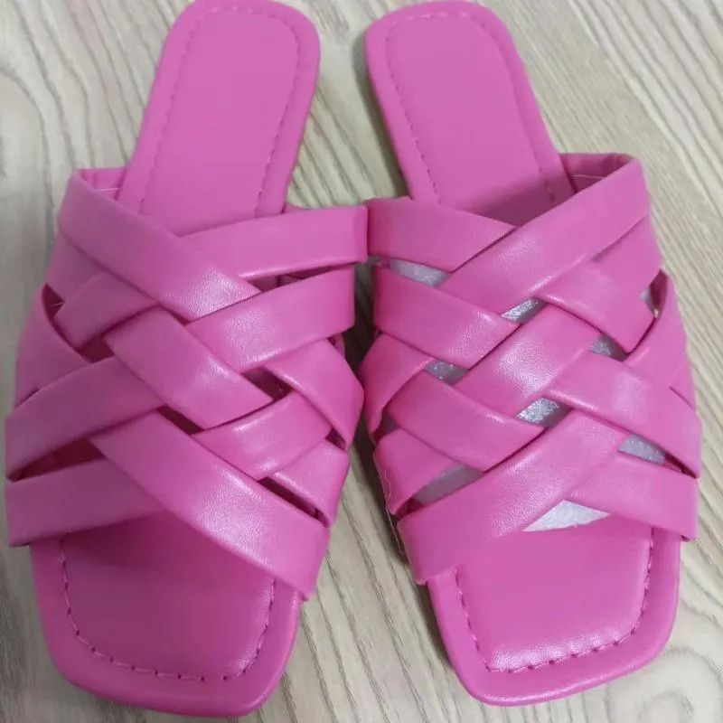 Casual Outdoor Women Slippers Leather Flat Beach Slides Summer