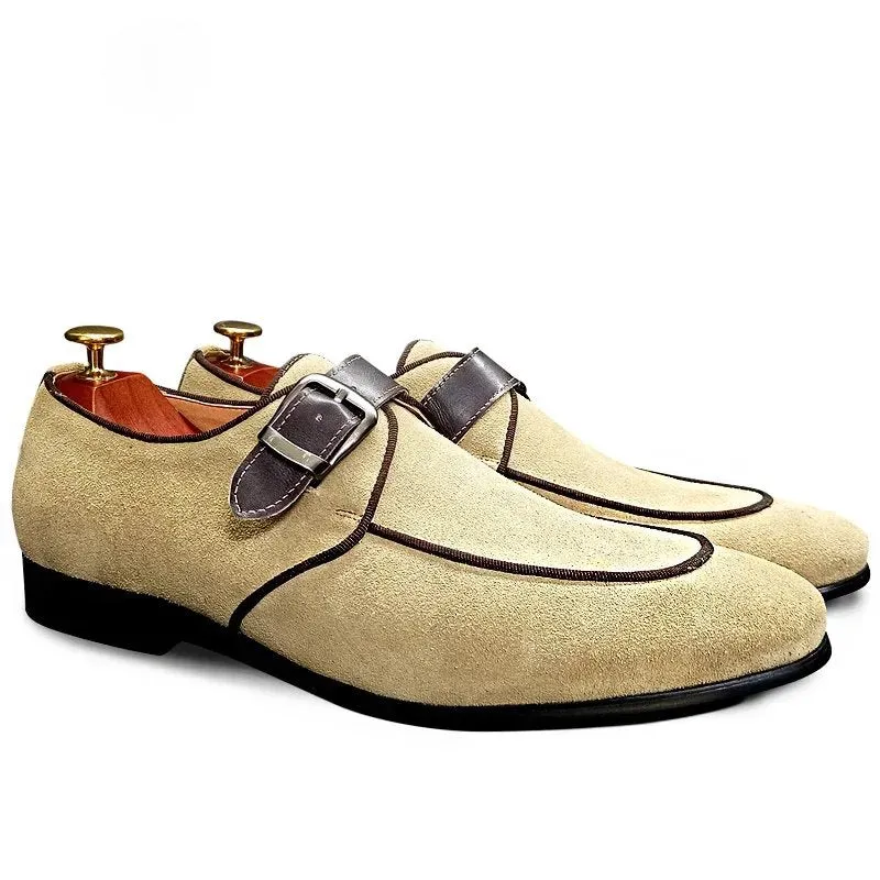 Elegant Strap Buckle Suede Monk Loafers