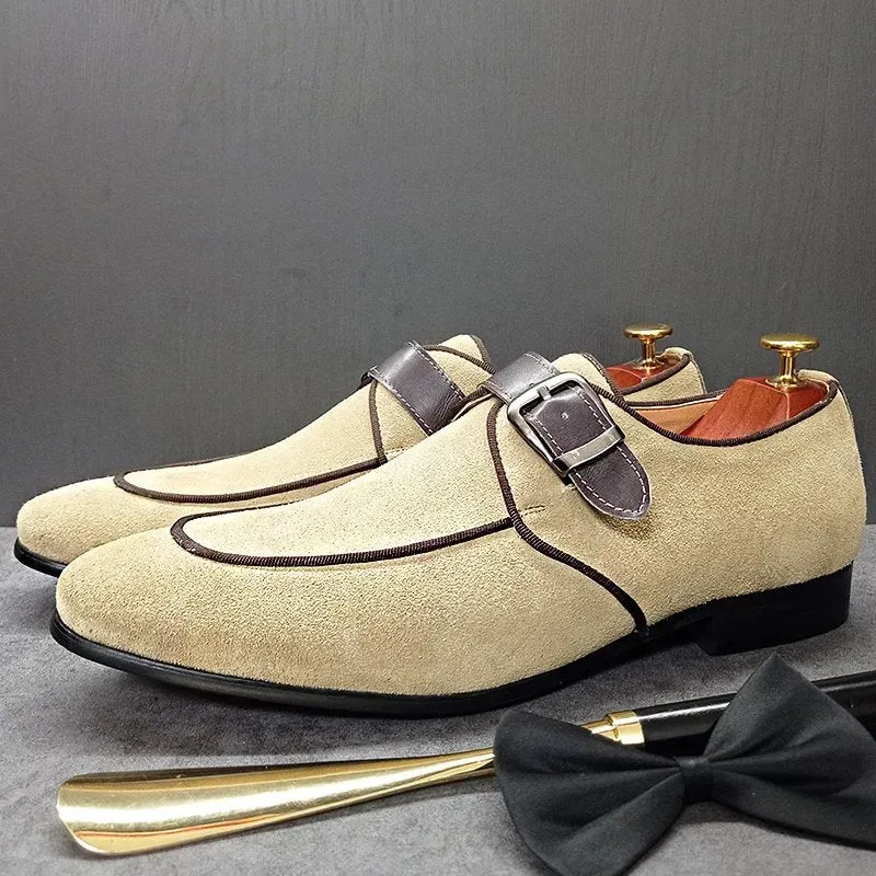 Elegant Strap Buckle Suede Monk Loafers