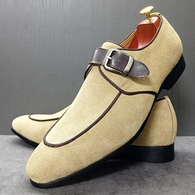 Elegant Strap Buckle Suede Monk Loafers