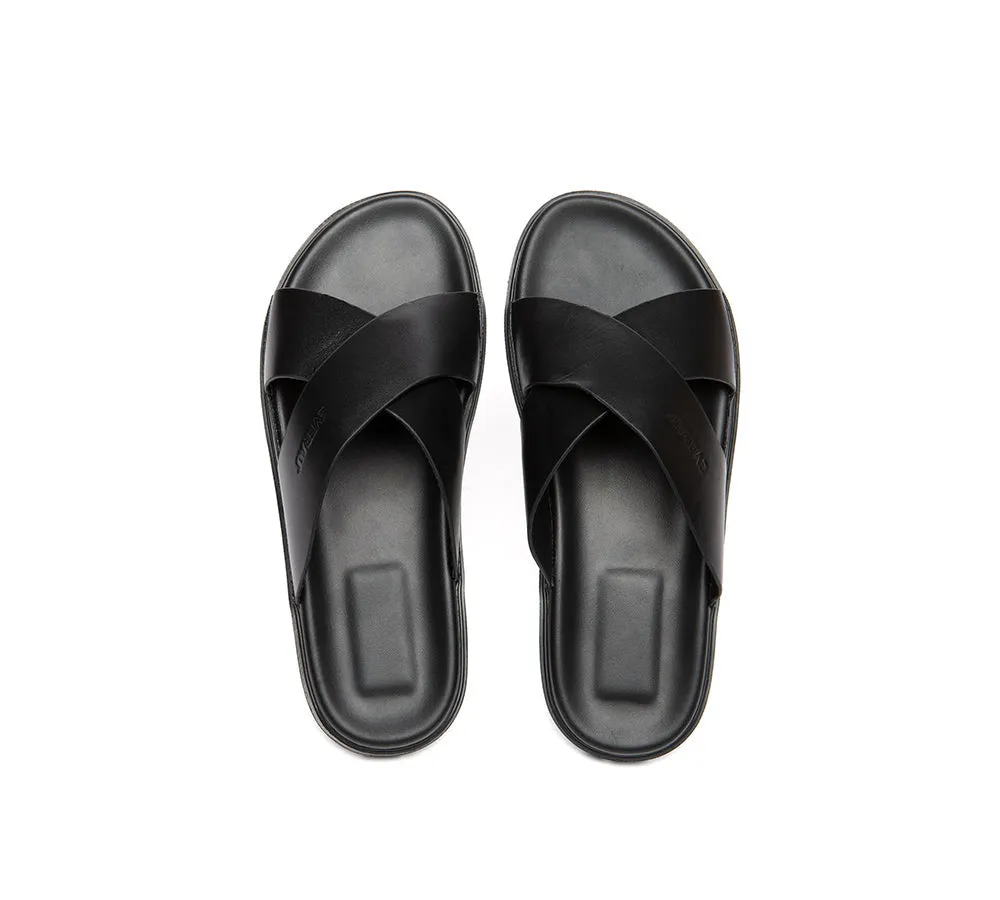 EVERAU® Men Leather Crossover Slip-on Ultra Soft Summer Slides Wyatt