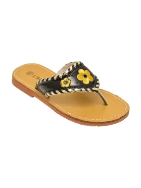 Girls Black Contrast Whipstitched Trim Thong Sandals 11-4 Kids