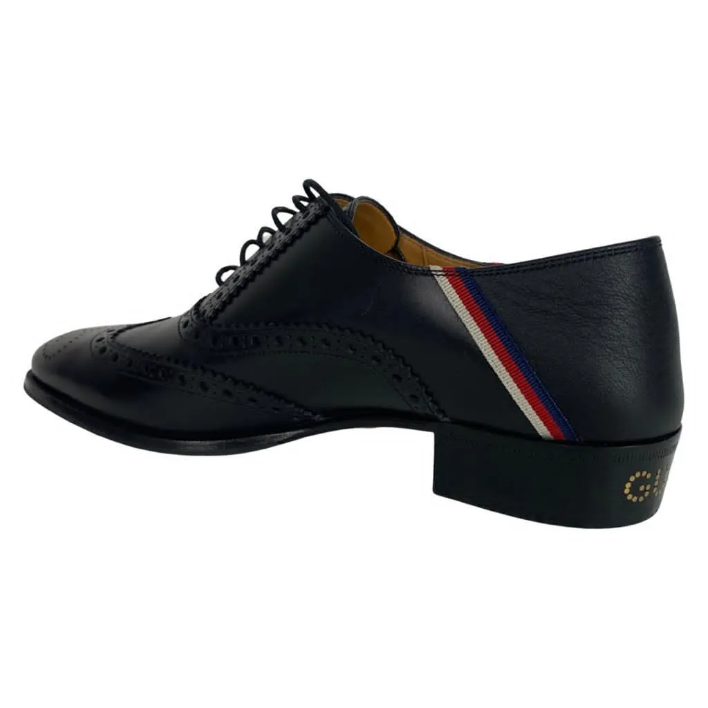 Gucci Men Brogue Sylvie Web Lace Up Oxford Classic  Shoes Black Color