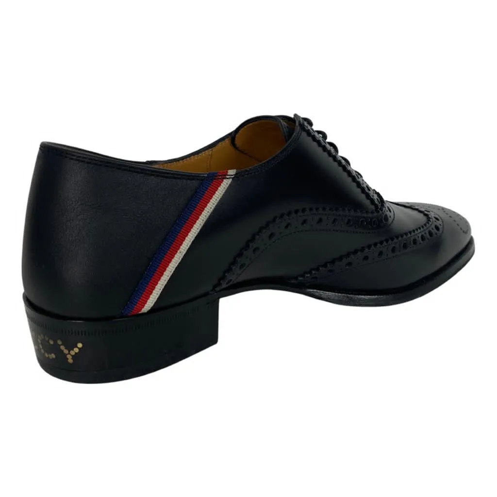 Gucci Men Brogue Sylvie Web Lace Up Oxford Classic  Shoes Black Color