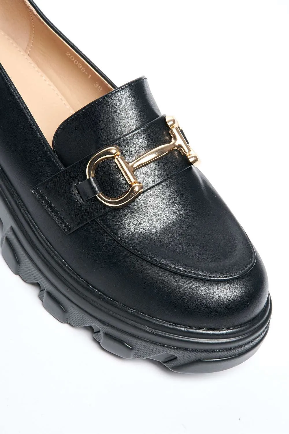 Jocelyn Link Detail Chunky Sole Loafers in Black Matt