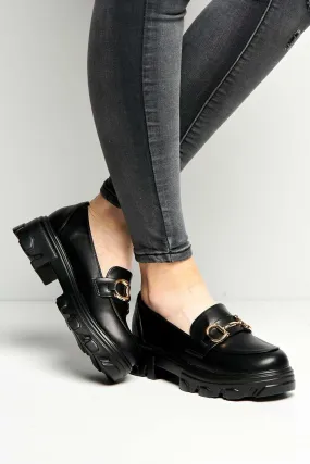 Jocelyn Link Detail Chunky Sole Loafers in Black Matt