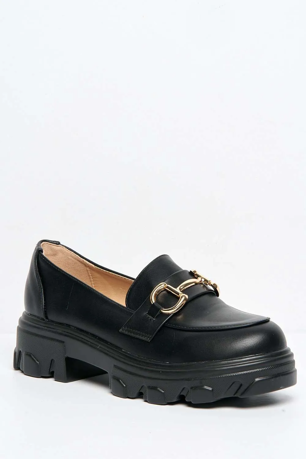 Jocelyn Link Detail Chunky Sole Loafers in Black Matt