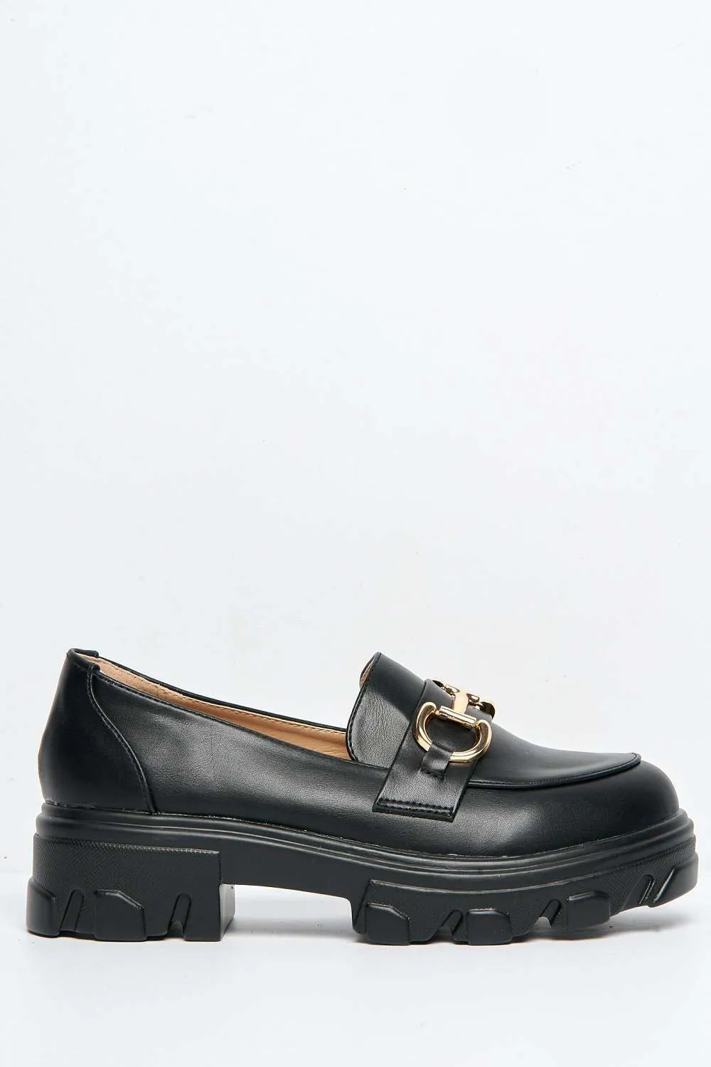 Jocelyn Link Detail Chunky Sole Loafers in Black Matt