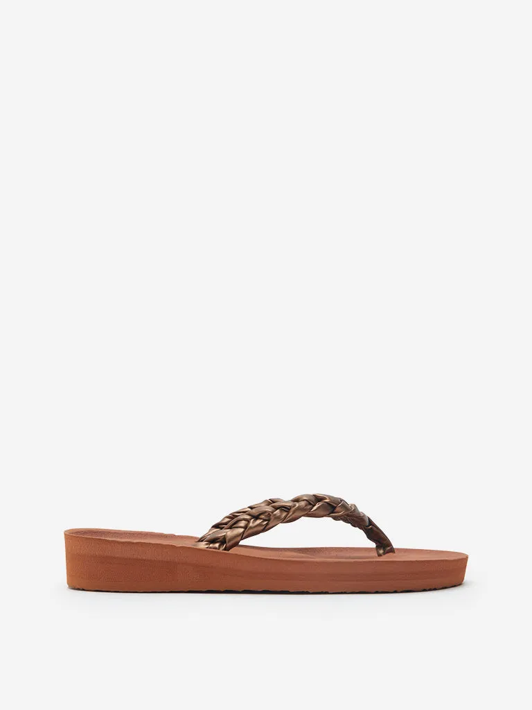 LUNA BLU Tan Braid Pattern Flip-Flop