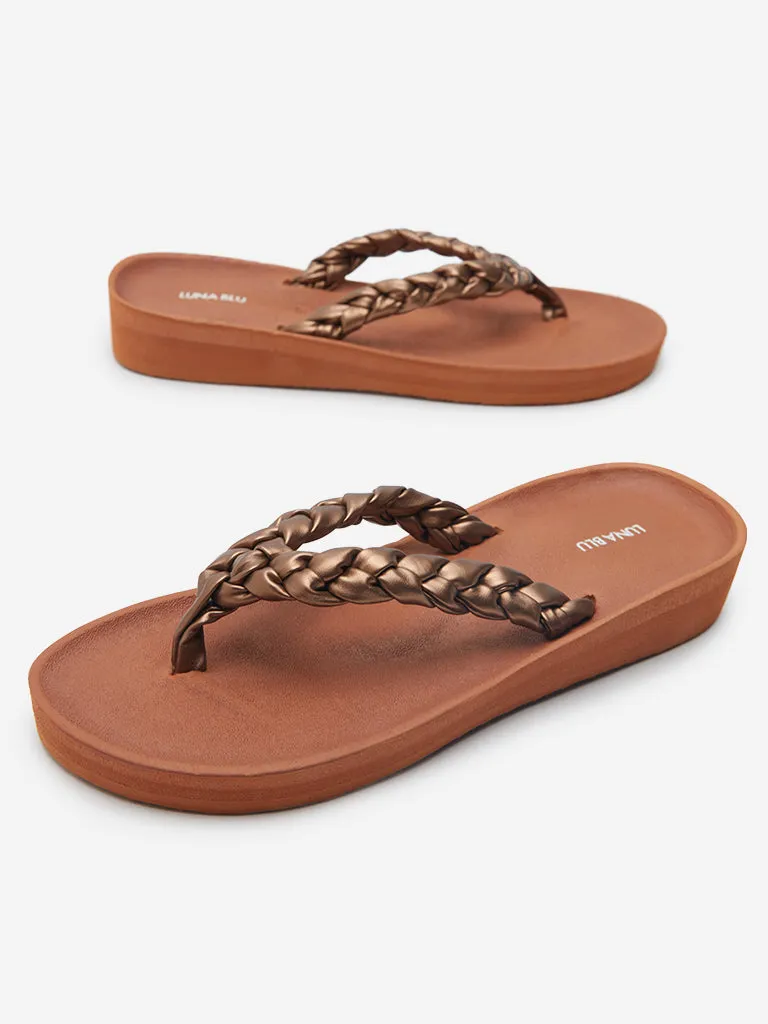 LUNA BLU Tan Braid Pattern Flip-Flop