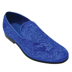 Royal Blue Paisley Velvet Loafer: Embedded with Stones