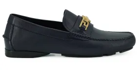 Versace Elegant Navy Blue Calf Leather Loafers