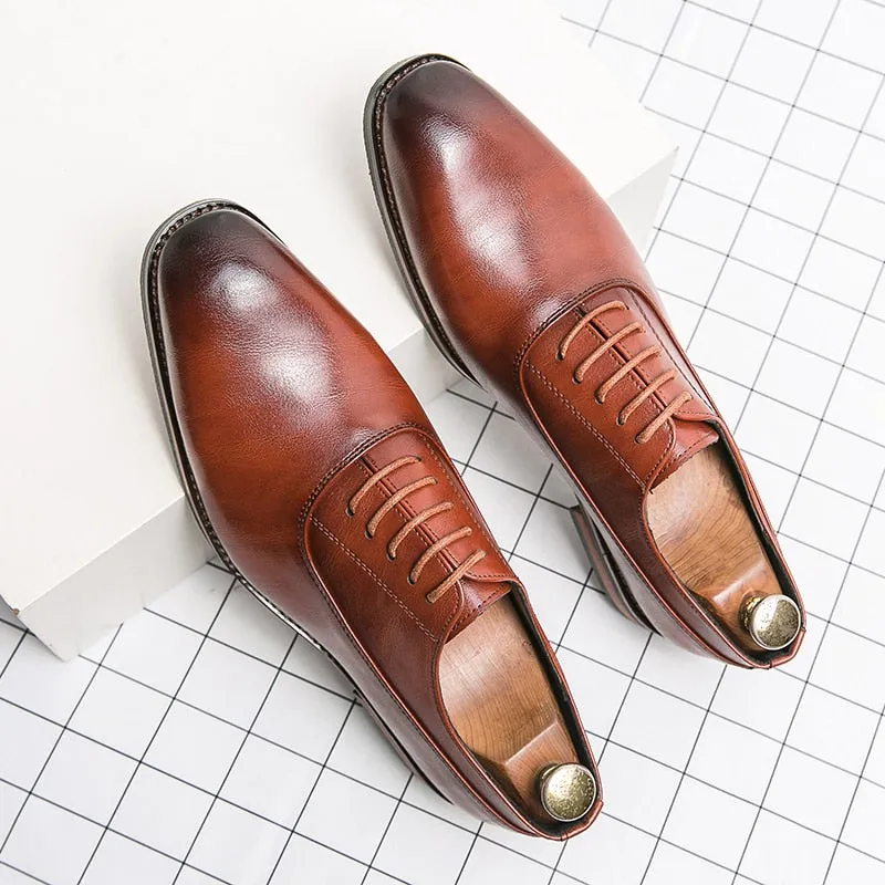 West Louis™ Classic Business Formal Pointed Leather Oxford Shoes